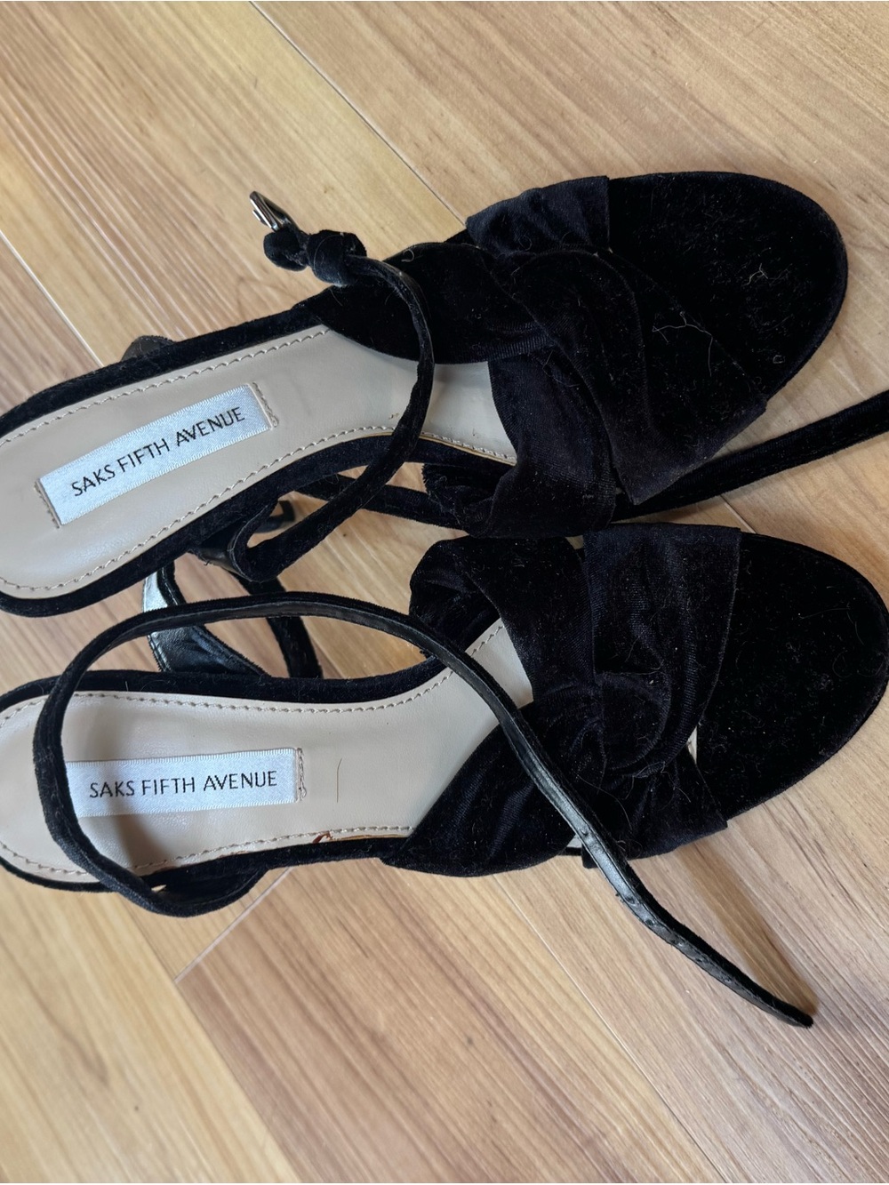 Saks Fifth Avenue Black Velvet Knot-Tie Block Heel Sandals